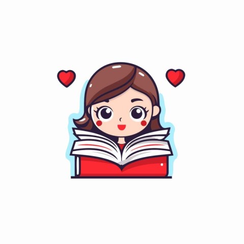 Cute girl reading a book. Vector illustration. Isolated on white