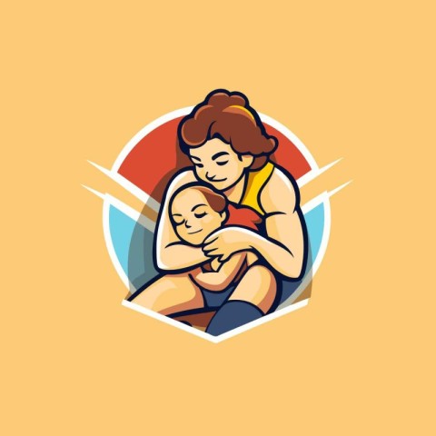 Mother hugging her son. Vector illustration of a mother hugging