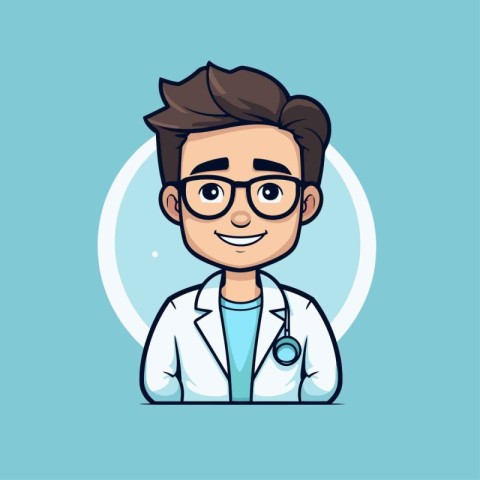 Cartoon doctor with stethoscope and glasses. Vector illustration