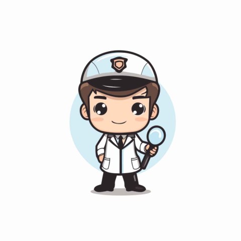 Cute Doctor Holding Magnifying Glass - Vector Cartoon Character