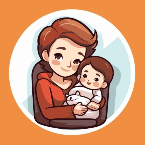 Happy family. Mother with baby in armchair. Vector illustration.