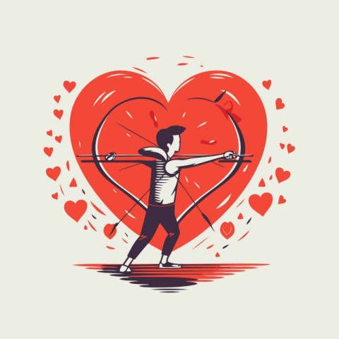 Man with bow and arrow in the form of a heart. Vector illustrati