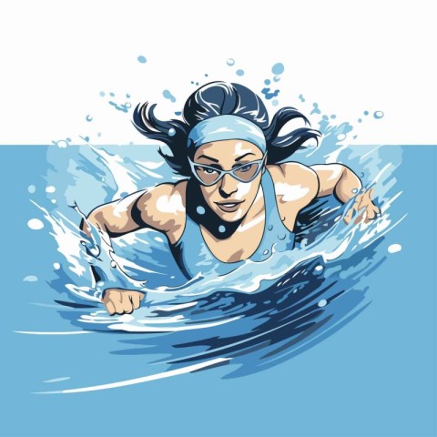 Vector illustration of a woman swimming in the sea. Sportswoman