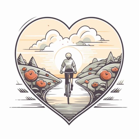 Vector illustration of a man on a bicycle in the shape of a hear