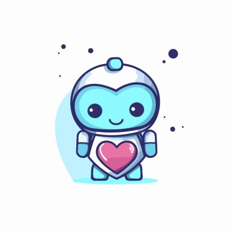 Cute cartoon robot with heart. Vector illustration in flat style