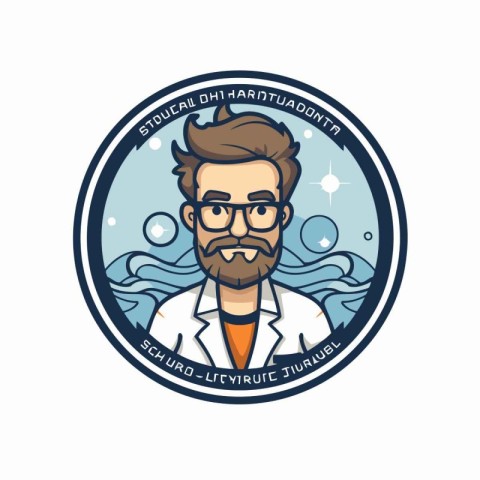 Hipster doctor with beard and glasses in round frame. Vector ill