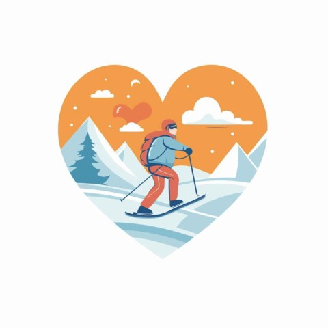 Vector illustration of a skier in the mountains in the form of a