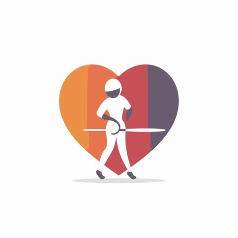 Skiathlete with sword and heart vector logo design template.