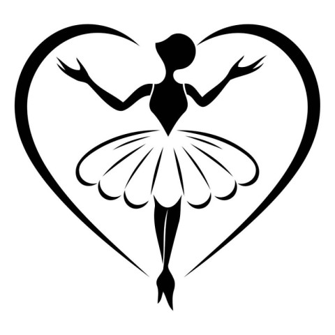 Ballet ballerina silhouette in heart shape. Vector illustration.