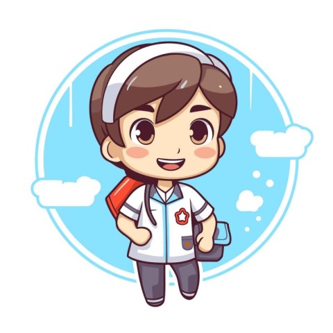 Cute little boy in astronaut costume. Vector clip art illustrati