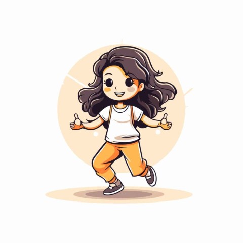 Cute little girl in sportswear running. Vector illustration.