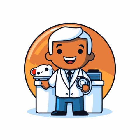 doctor with stethoscope and dog cartoon character vector illustr