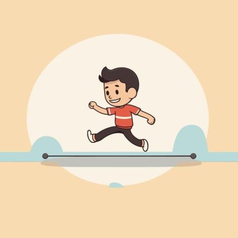 Boy running on a seesaw. Vector illustration in flat style.