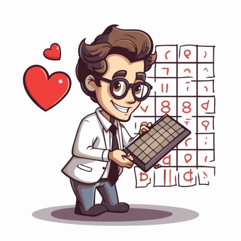 Vector illustration of a cartoon doctor with a crossword puzzle