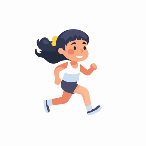 Cute little girl running. smiling cartoon vector Illustration is