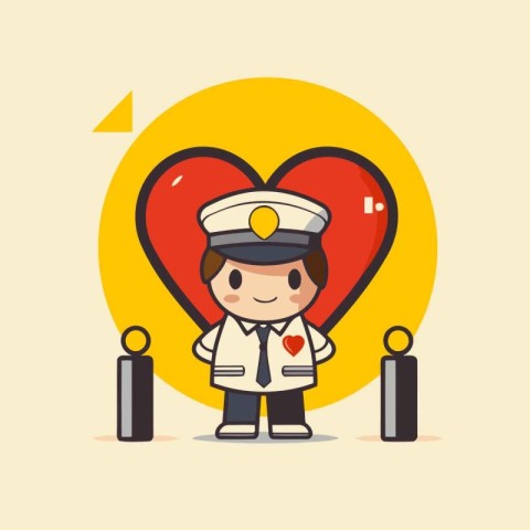 Cute pilot and red heart. Flat design. Vector illustration.