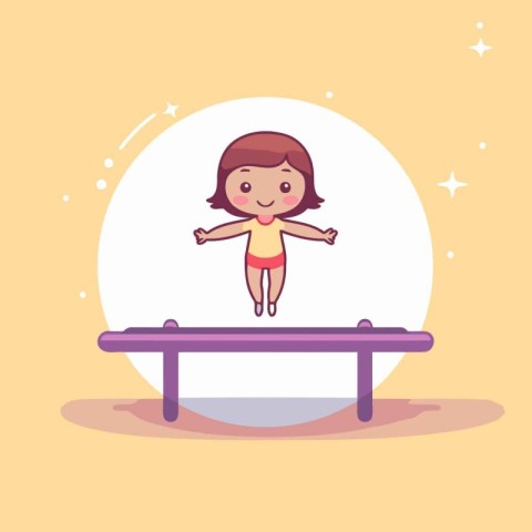 Girl jumping on trampoline. Vector illustration in cartoon style