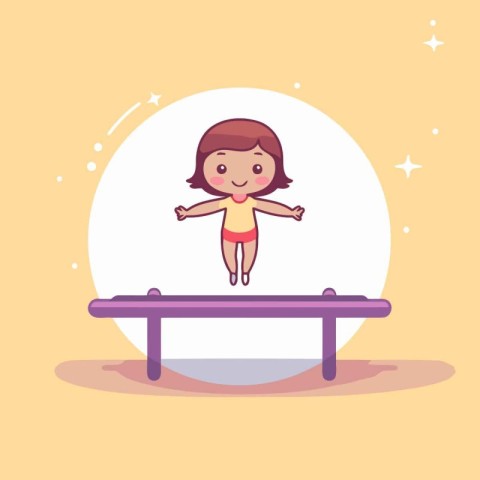 Girl jumping on trampoline. Vector illustration in cartoon style