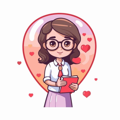 Vector illustration of a cute girl holding a book in the shape o