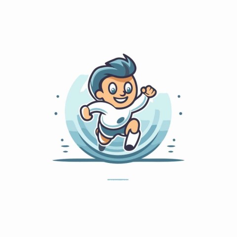 Cute cartoon boy running in a circle. Vector flat illustration.