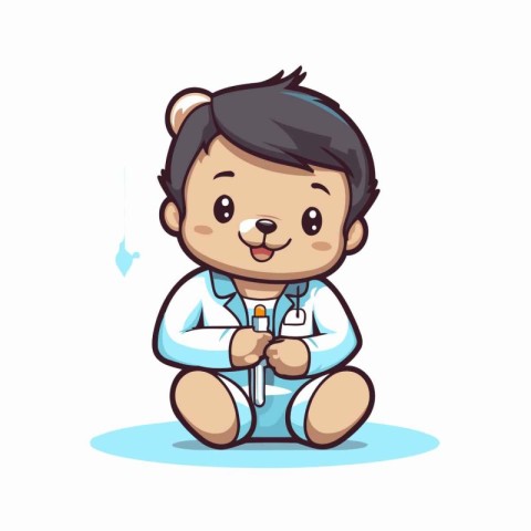 Cute little boy doctor with stethoscope. Vector illustration.