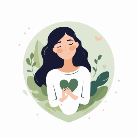 Vector illustration of a woman holding a green heart in her hand