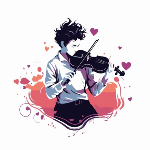 Vector illustration of a young man playing the violin on a backg