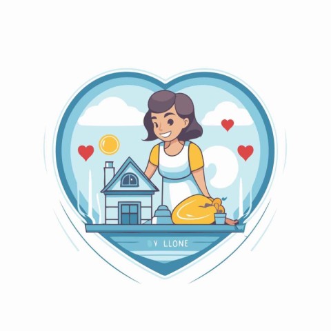 Vector illustration of a woman in love with a cat in the shape o