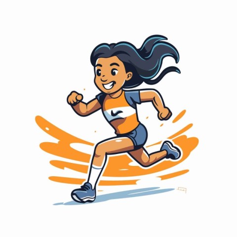 Running girl. Vector illustration. Isolated on a white backgroun