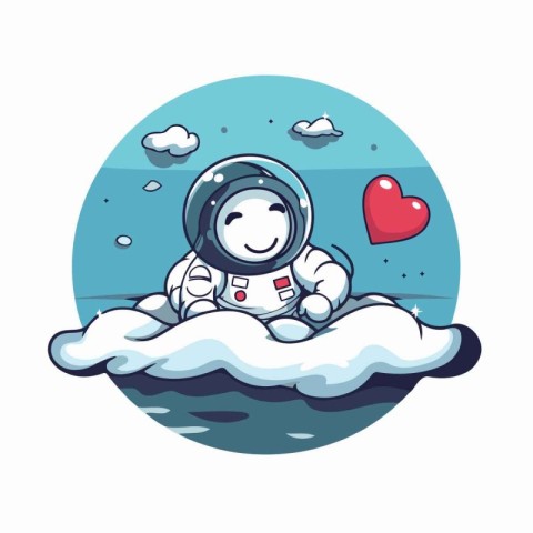 Astronaut sitting on the cloud with heart. Vector illustration.