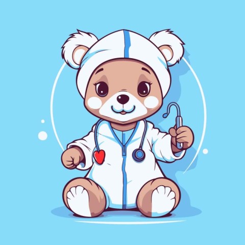 Cute cartoon bear doctor with stethoscope. Vector illustration.