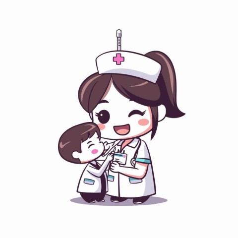 Nurse with a little girl on white background. Vector illustratio