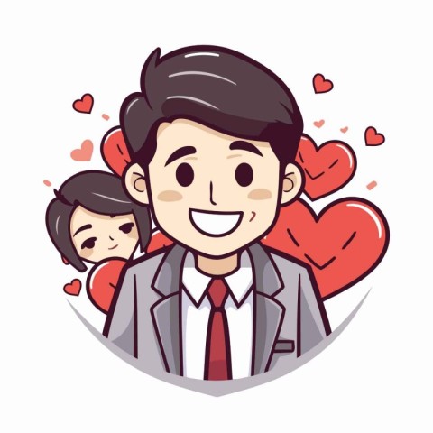 Vector illustration of a man with his family in a heart shape.