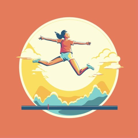 Running woman. Vector illustration in flat design style on orang