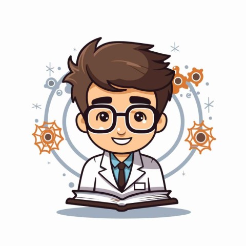 scientist with book and virus icon. colorful design. vector illu