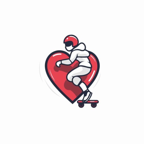 Man skating on a skateboard in the shape of a heart. Vector illu