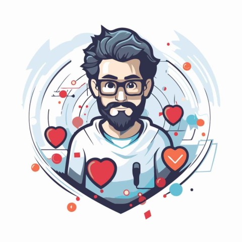 Hipster man with beard and mustache in heart shape vector illust