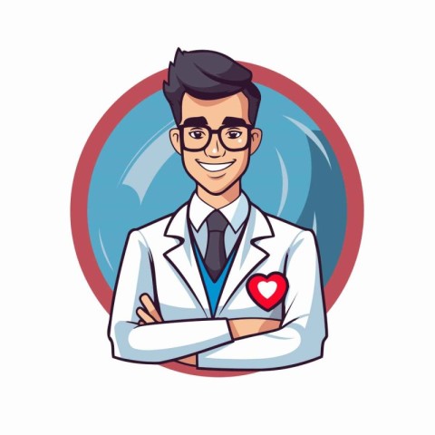 Male doctor with stethoscope cartoon round icon vector illustrat