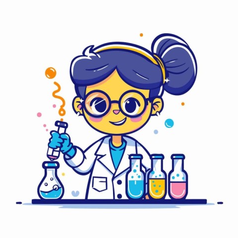 Scientist girl holding test tube with chemical liquid. Vector il