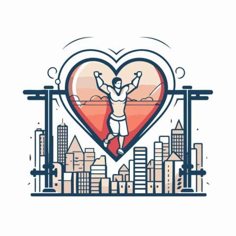 Vector illustration of a man jumping in the shape of a heart wit