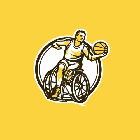 Disabled man in wheelchair playing basketball. vector illustrati