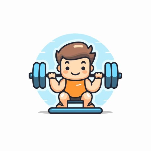 Fitness boy character vector illustration. Cute cartoon little b