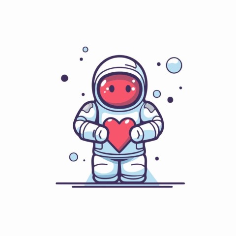 Astronaut with heart in hands. Vector illustration in flat style