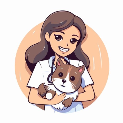 Veterinarian with cute dog. Vector illustration in cartoon style