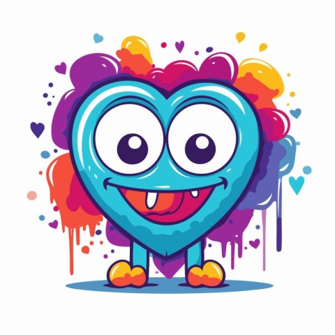 Cute heart character with funny expression on colorful backgroun