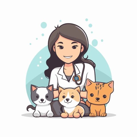 Veterinarian with pets. Vector illustration in a flat style.