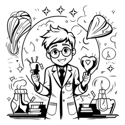 Cartoon Illustration of Scientist or Professor Character for Col