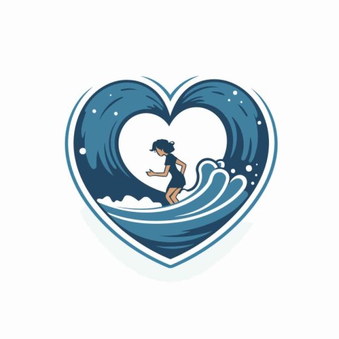 Surfer in heart shape logo design template. Surfer icon.