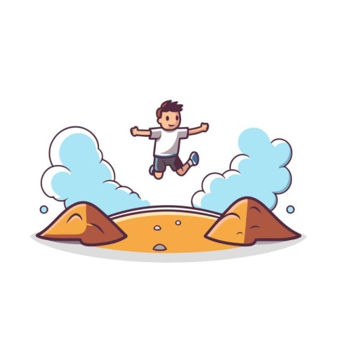 Cartoon character of boy running on the hill. Vector illustratio