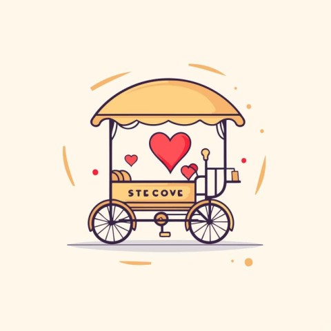 Coffee cart with heart. Vector illustration in flat style.